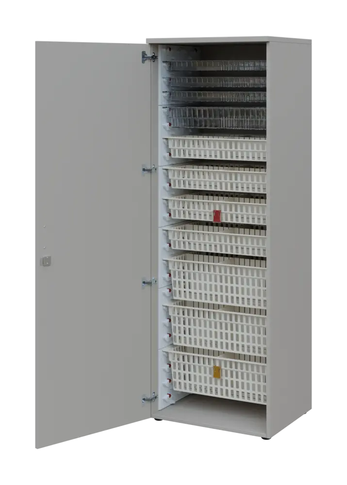 EUROMEDICA D - 66 skříň léková boxová, 1-dveřová, levá, 1950x660x535, korpus šedý, dvířka šedá